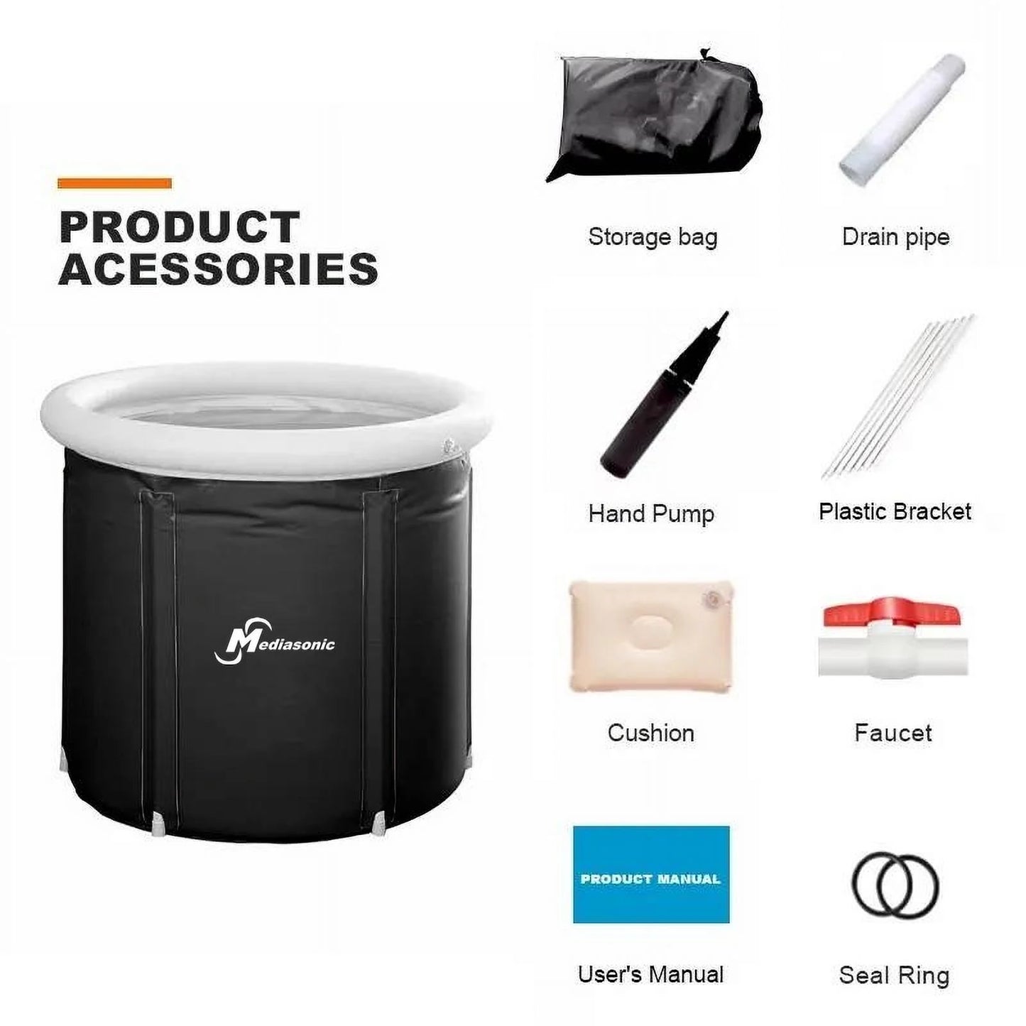 Hot and Ice Bath Tub for Athletes | Large Capacity 115 Gallons / 433 Liters | Portable Cold Ice Tub | Inflatable Ice Bath for Outdoor Cold Therapy Tub by (MS-100RP)