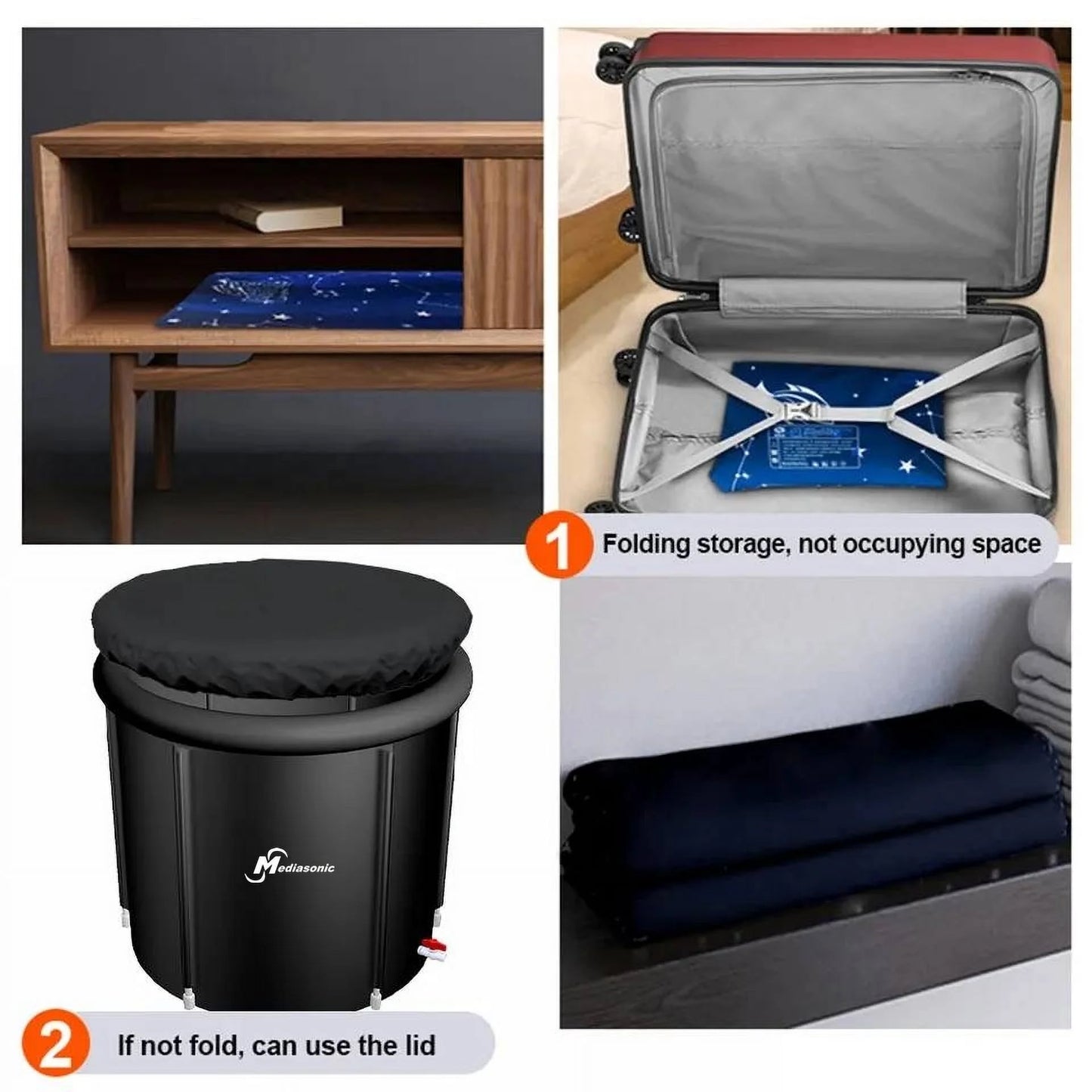 Hot and Ice Bath Tub for Athletes | Large Capacity 115 Gallons / 433 Liters | Portable Cold Ice Tub | Inflatable Ice Bath for Outdoor Cold Therapy Tub by (MS-100RP)