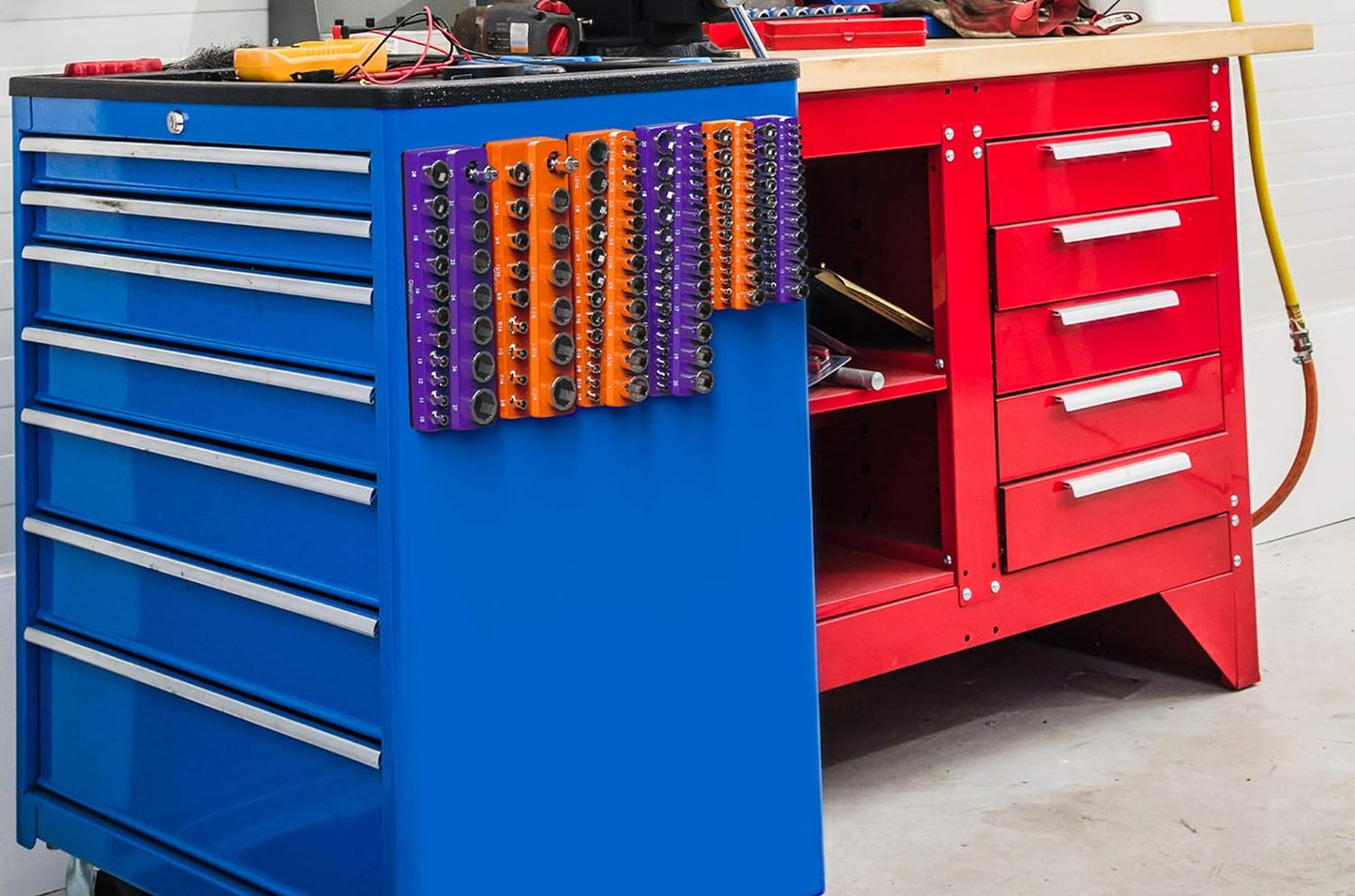 Magnetic Socket Organizer | 3 Piece Socket Holder Kit | 1/2-Inch, 3/8-Inch, & 1/4-Inch Drive | SAE Orange | Holds 68 Sockets | Professional Quality Tools Organizer