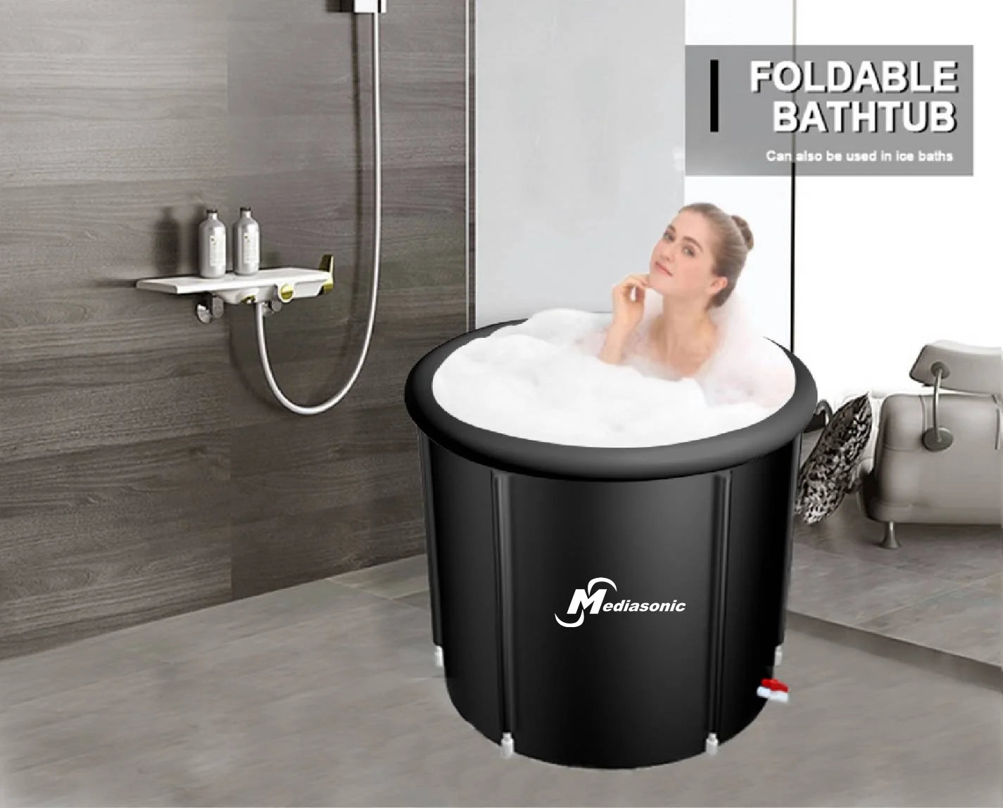Hot and Ice Bath Tub for Athletes | Large Capacity 115 Gallons / 433 Liters | Portable Cold Ice Tub | Inflatable Ice Bath for Outdoor Cold Therapy Tub by (MS-100RP)