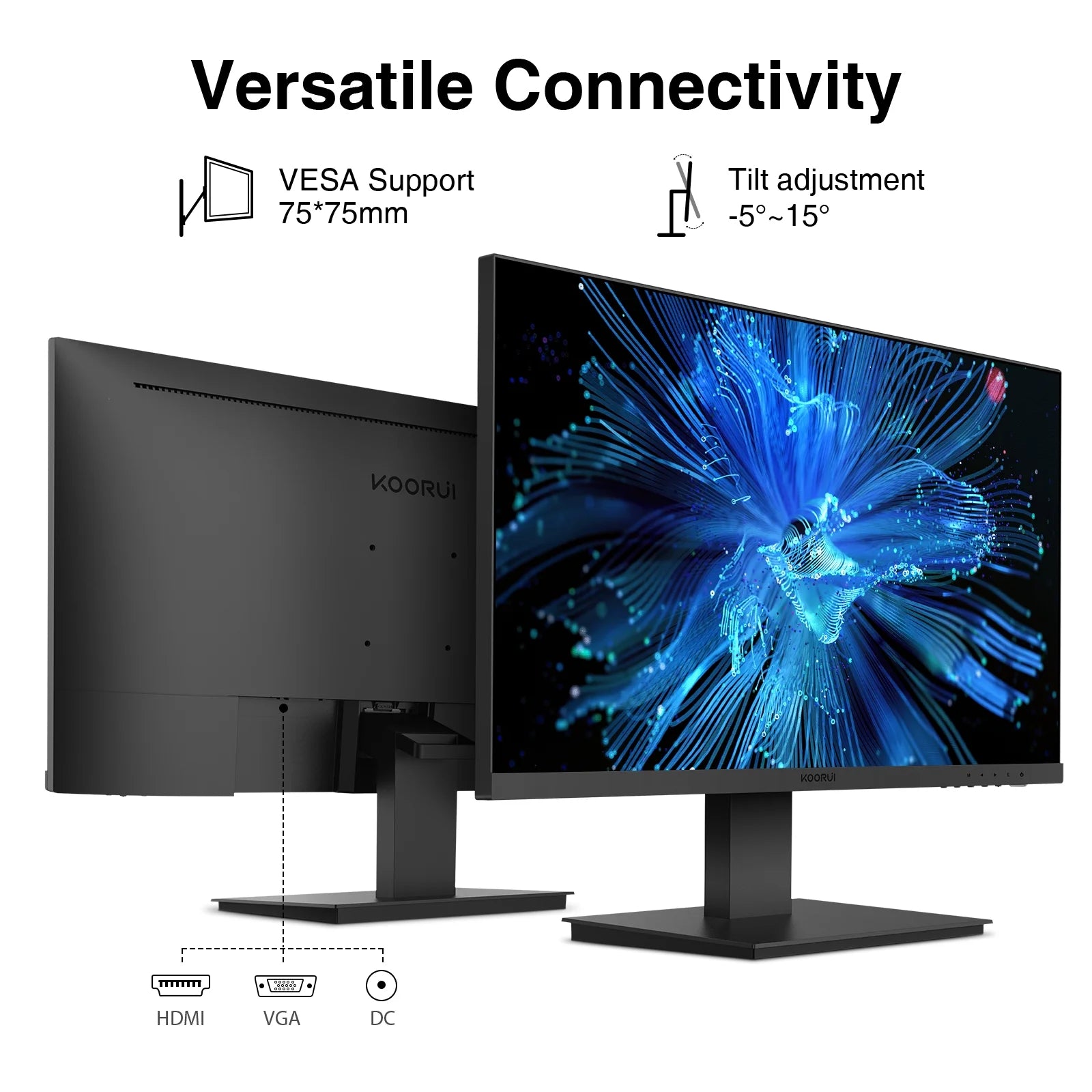 24" 1080P Computer Monitor, 75Hz, Frameless, HDMI, VGA, 75 X 75 Mm VESA, Tilt, Black, 24N1A