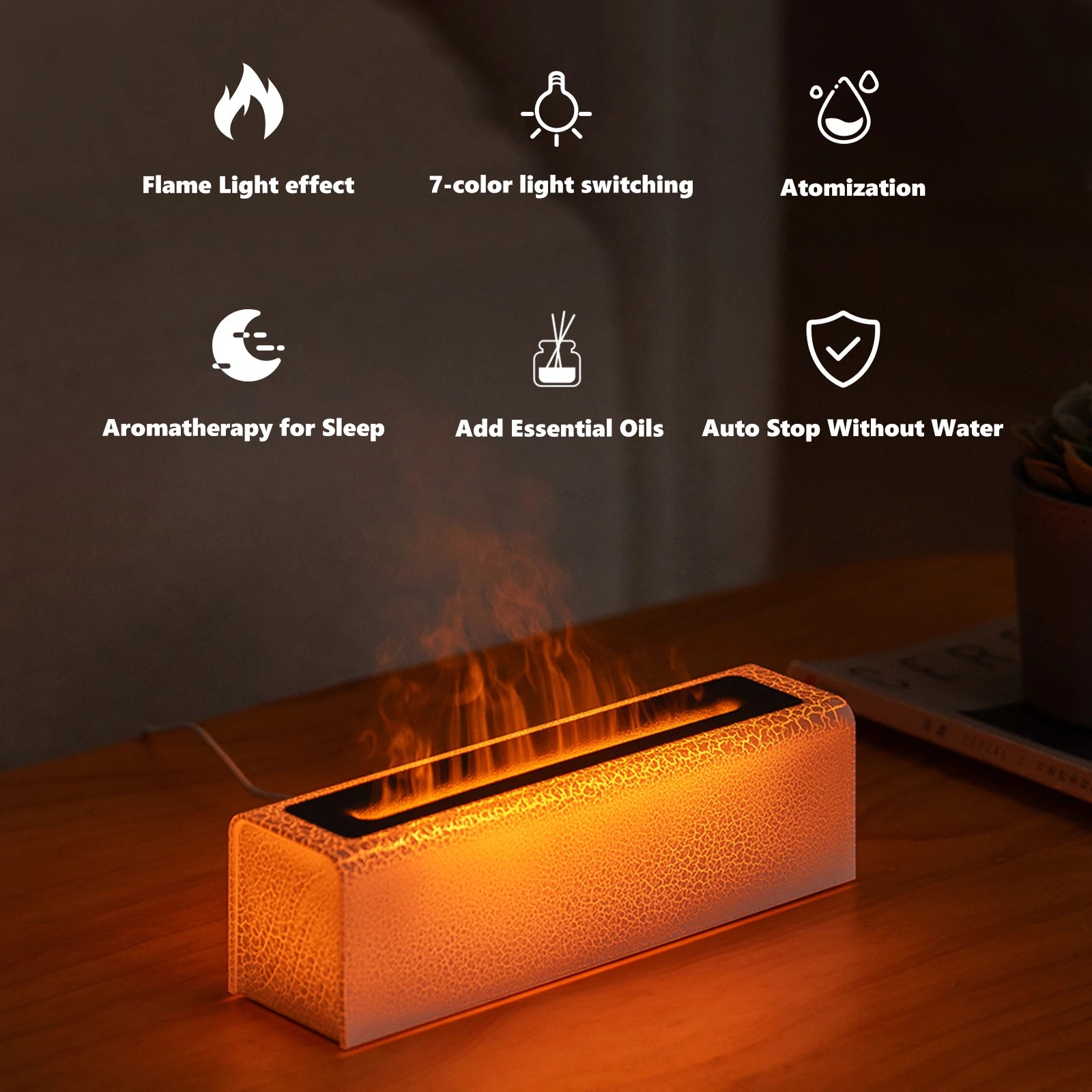 7 Colorful Flame Diffuser 150Ml USB Air Humidifier Aromatherapy Essential Oil Diffuser Fragrance Diffuser for Bedroom