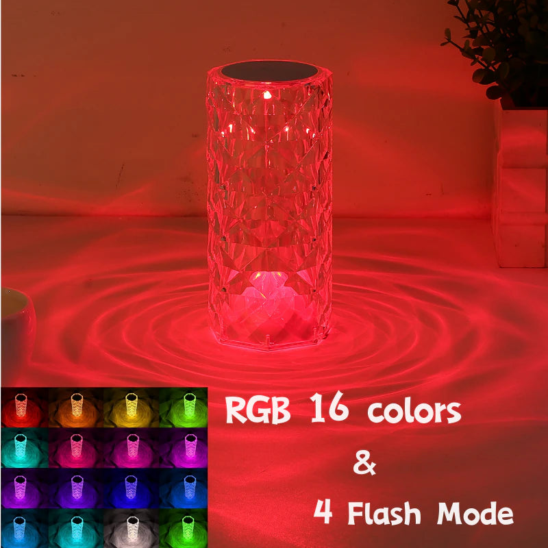 Crystal Table Lamp for Bedroom 16 Colors Touch/Remote Dimmable Night Light USB LED Bedside Diamond Rose Lamp