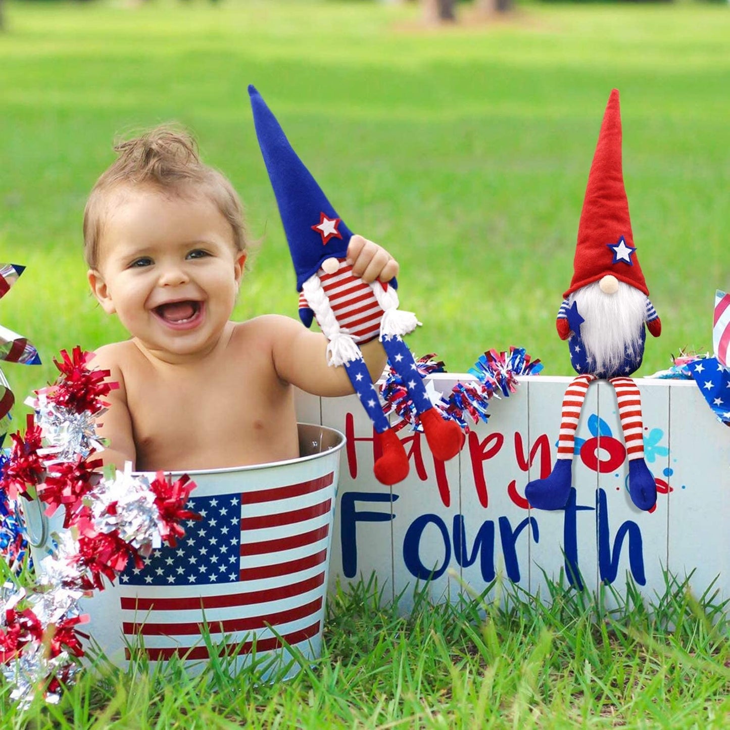 Patriotic Gnome Couple 4Th of July Tomte for American Independence Day Gift Handmade Memorial Day Elf Dwarf Scandinavian Nisse Folklore Household Ornaments Home Tiered Tray Decorations