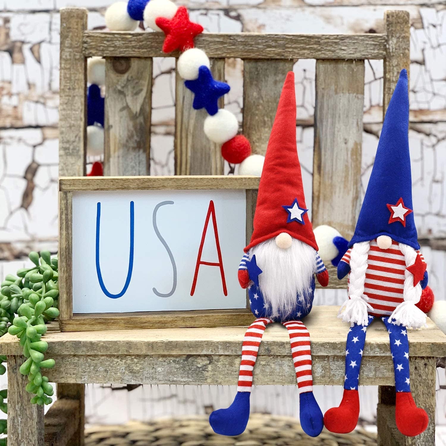 Patriotic Gnome Couple 4Th of July Tomte for American Independence Day Gift Handmade Memorial Day Elf Dwarf Scandinavian Nisse Folklore Household Ornaments Home Tiered Tray Decorations