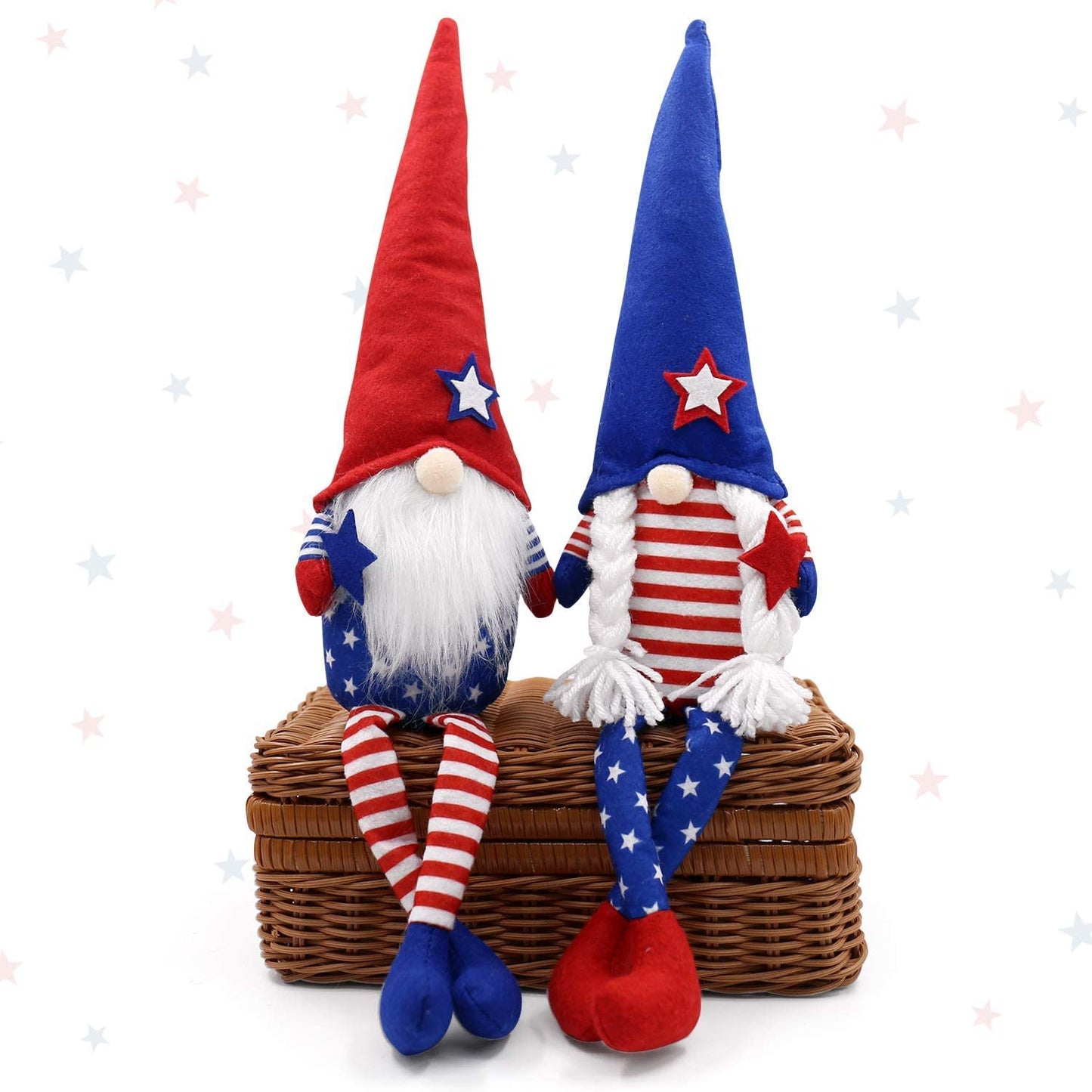 Patriotic Gnome Couple 4Th of July Tomte for American Independence Day Gift Handmade Memorial Day Elf Dwarf Scandinavian Nisse Folklore Household Ornaments Home Tiered Tray Decorations