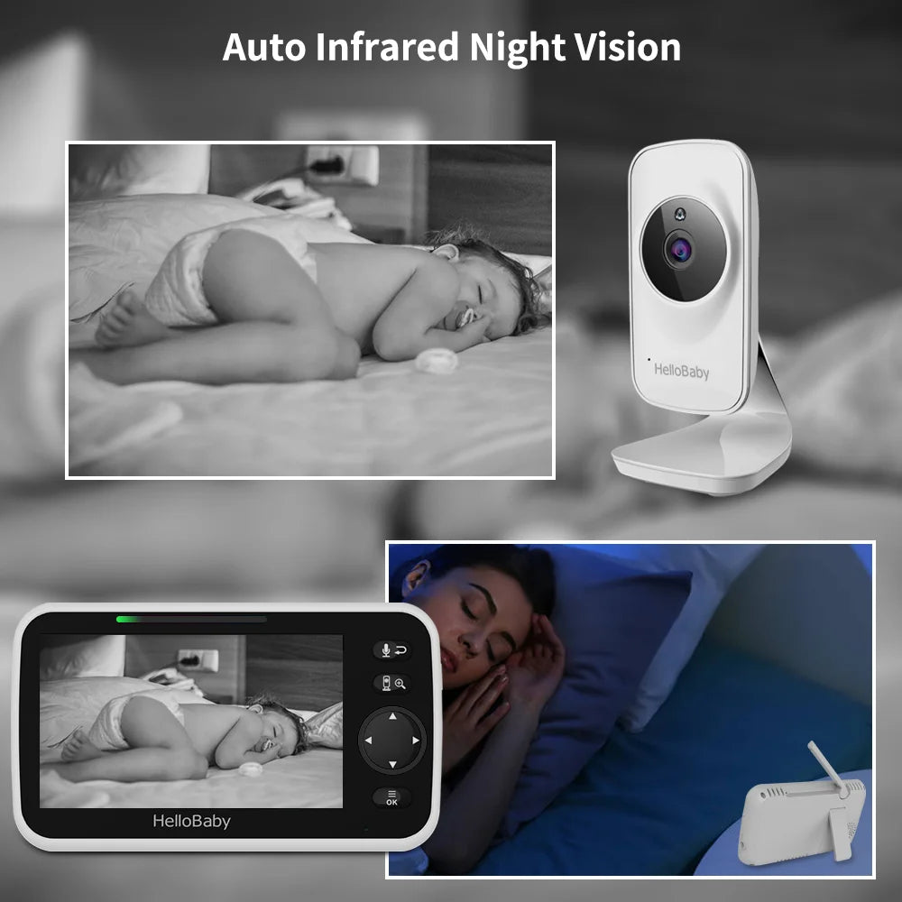 Video Baby Monitor with Camera and Audio, 5" Color LCD Screen,  Monitor Camera, Infrared Night Vision, Temperature Display, Lullaby, Two Way Audio and VOX Mode 5 Inches