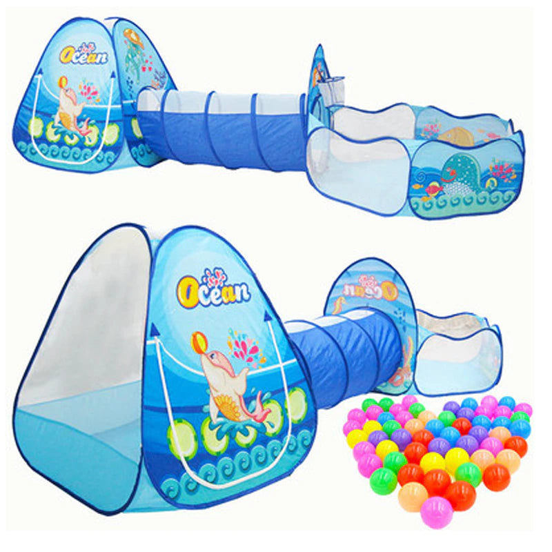 3 Pcs/Set Children'S Tent Tipi Ball Pool for Kids Portable Baby Wigwam Playhouse with Crawling Tunnel Baby Ocean Ball Pit Teepee