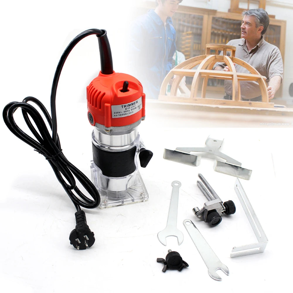 800W 30000RPM Electric Router Wood & Trimmer Woodworking 1/4 Inch Wood Carving Milling Cutting Machine Carpenter Power Tools