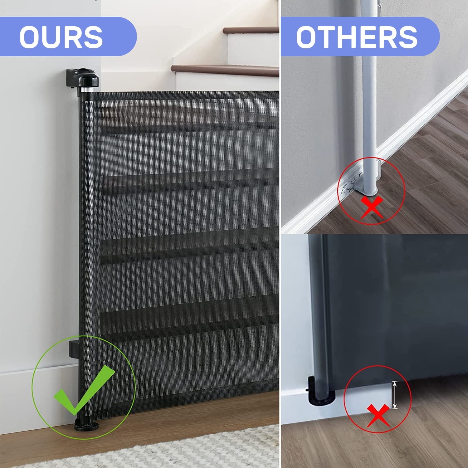 Retractable Baby Gates, Mesh Pet Gate 33" Tall, Extends to 55" Wide,White