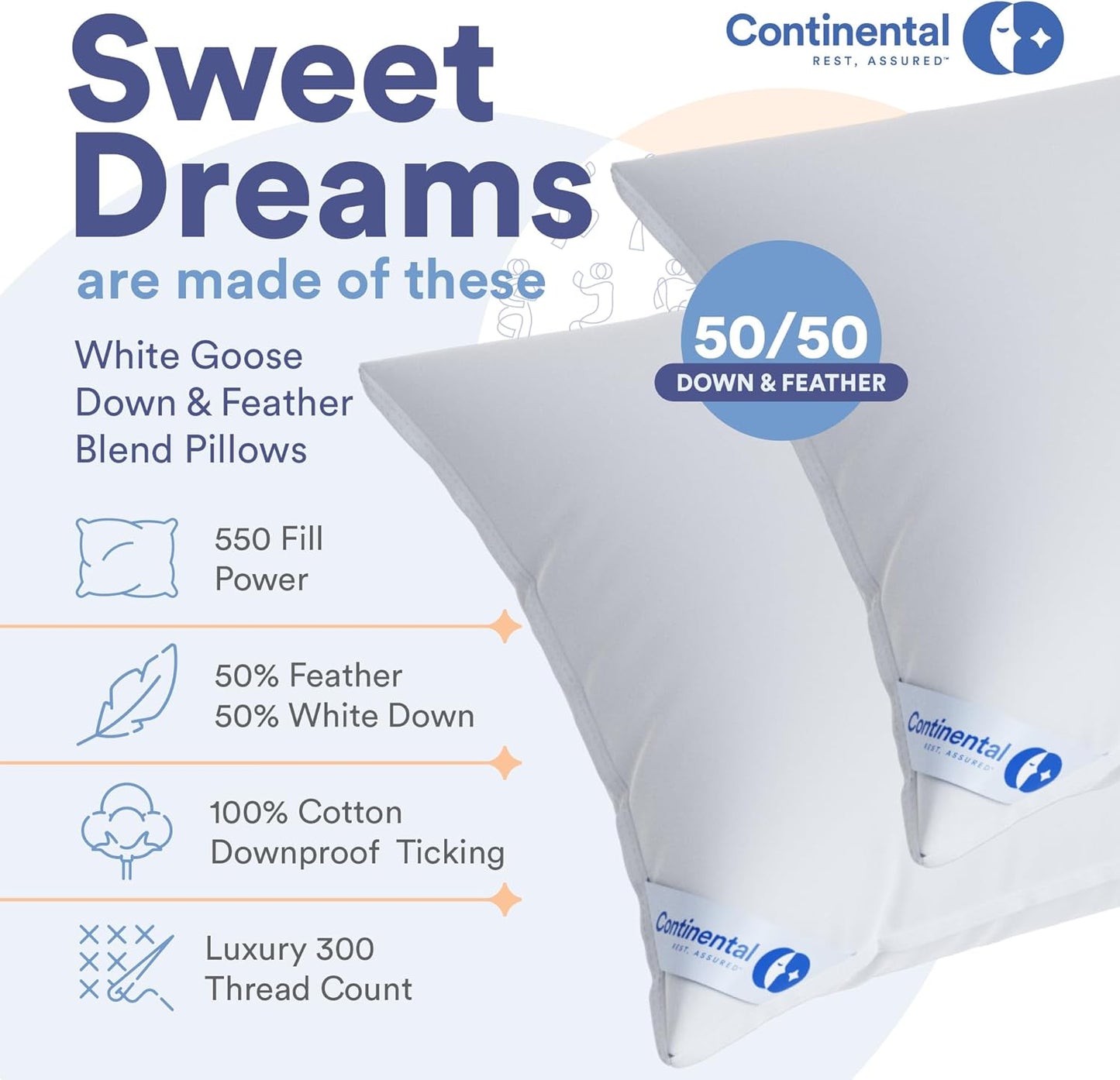 Better down & Feather Blend Pillow-50% White Goose down & 50% Feather (Standard (Set of 2))