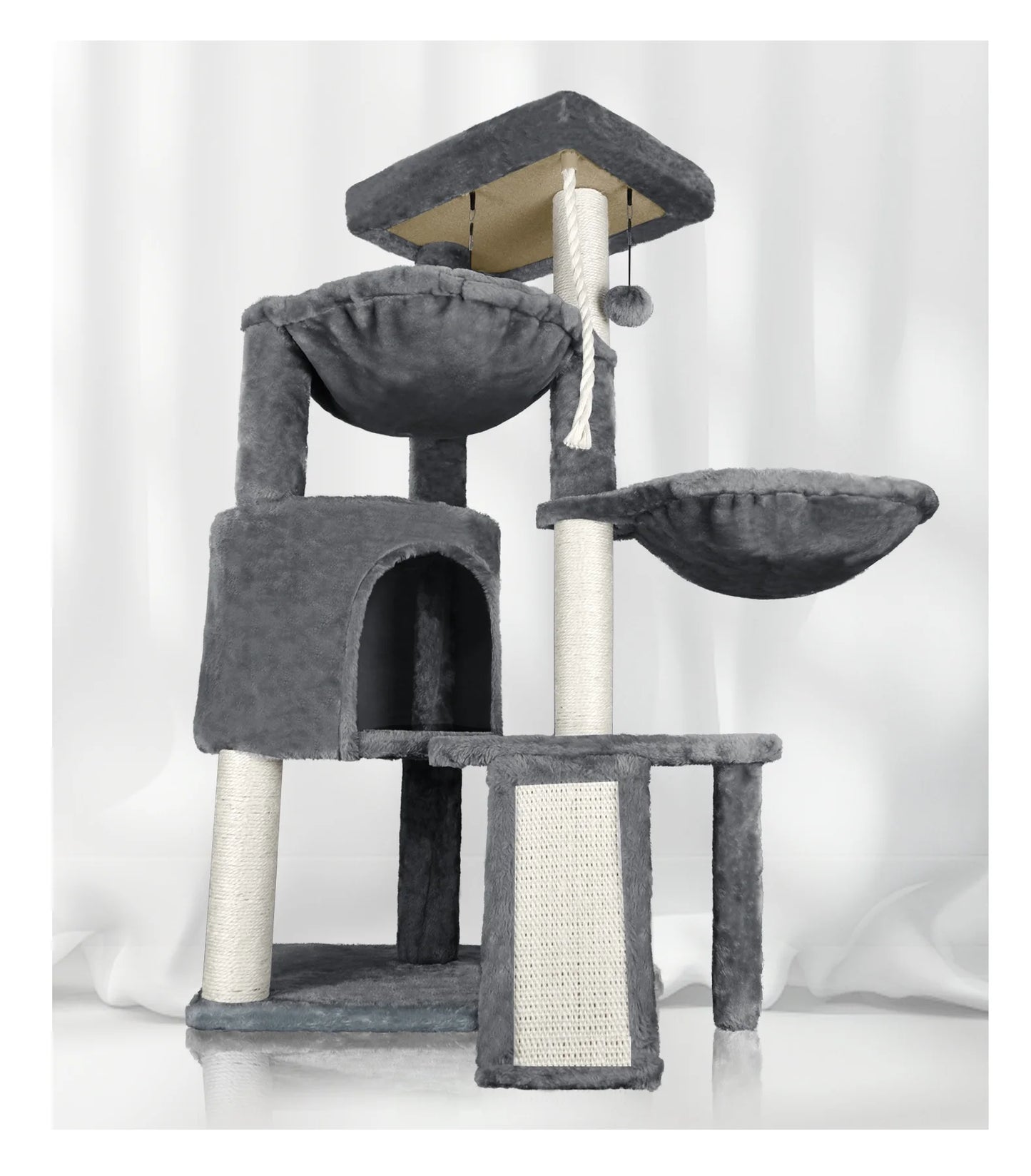 Cat Tree Cat Tower with Cat Scratching Posts,Activity Centre Climbing Tree Cat Furniture with Cat Condo and Two Hammocks,Grey