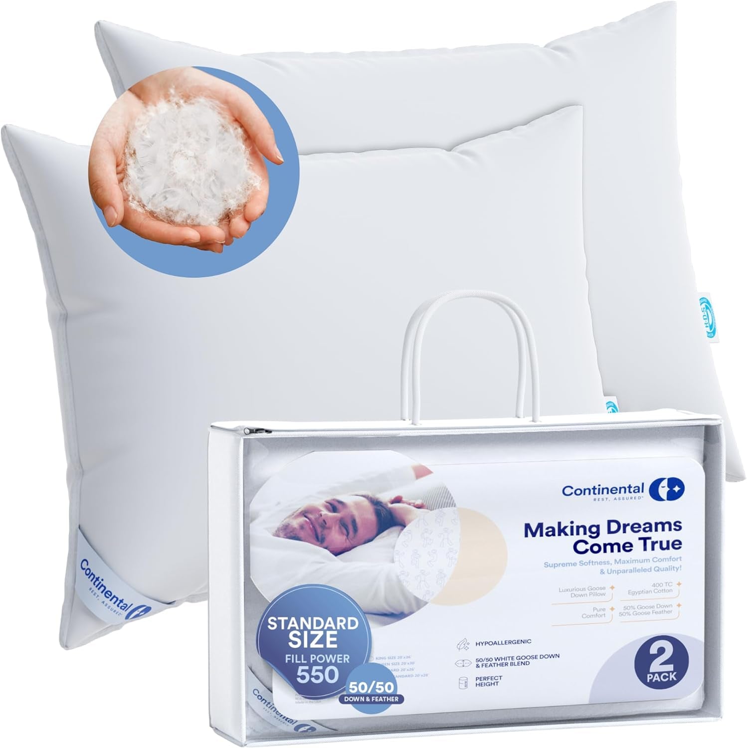 Better down & Feather Blend Pillow-50% White Goose down & 50% Feather (Standard (Set of 2))