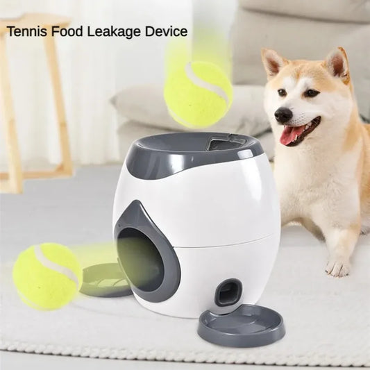 Pet Interactive Toy Tennis Ball Launcher 2 in 1 Automatic Throwing Device Training Reward Machine Pet Fun Feeder Interactive Toy