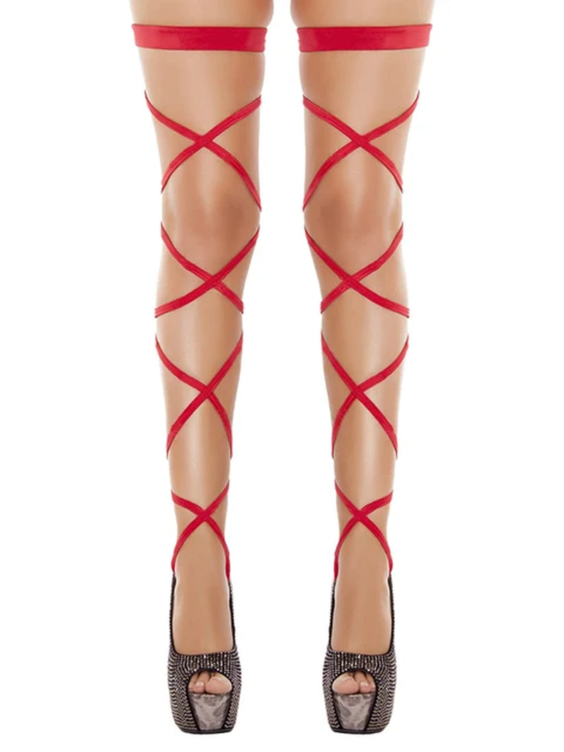 Sexy Women Lingerie Bandage Fishnet Stockings Thigh-High Studded Thigh High Leg Rave Wraps Strappy Tights