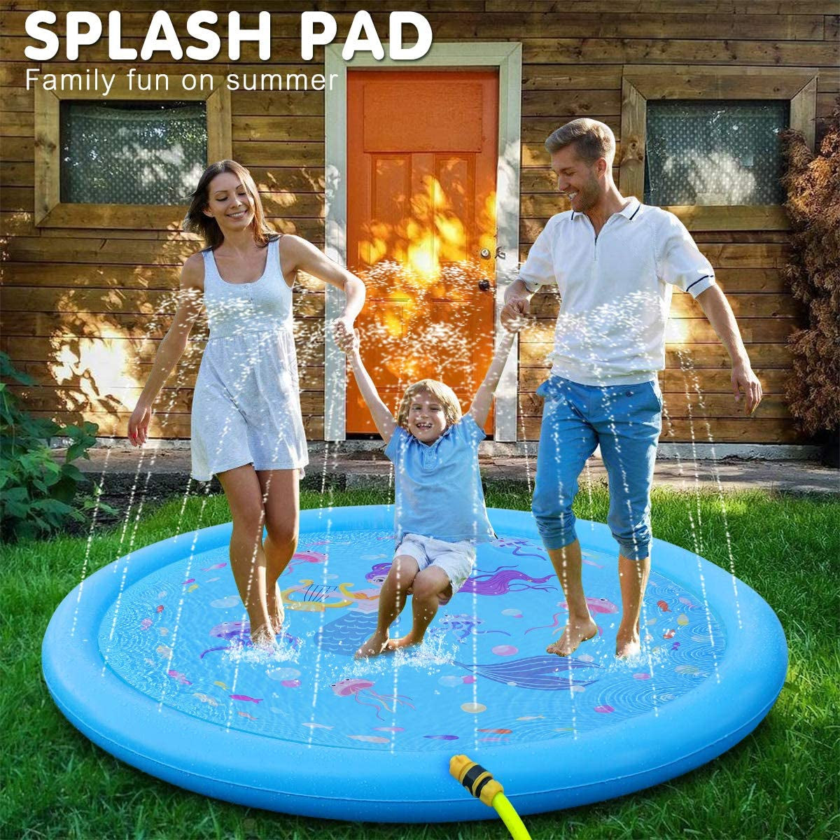 Kids Sprinklers for Outside, Splash Pad for Toddlers & Baby Pool 3-In-1 59" Water Toys Gifts for 1 2 3 4 5 Year Old Boys Girls Splash Play Mat(Mermaid)