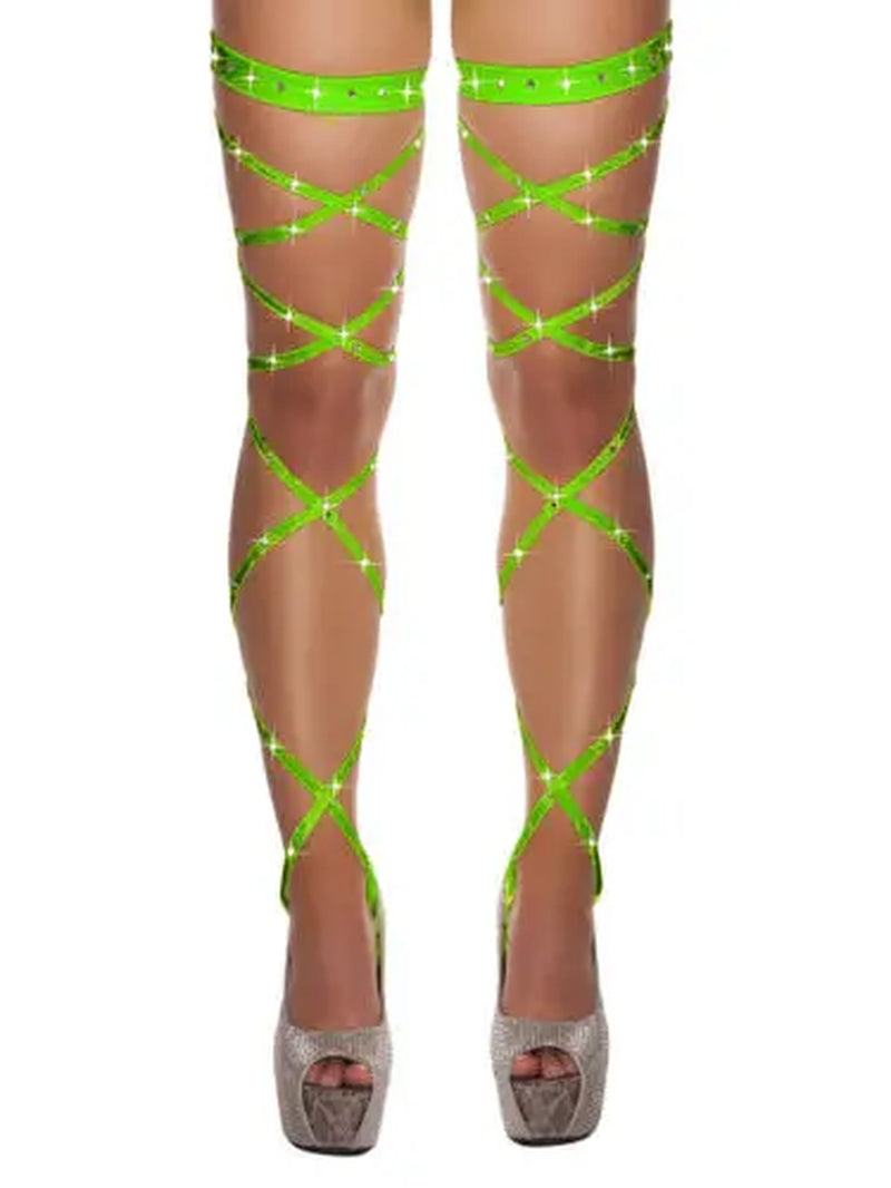 Sexy Women Lingerie Bandage Fishnet Stockings Thigh-High Studded Thigh High Leg Rave Wraps Strappy Tights