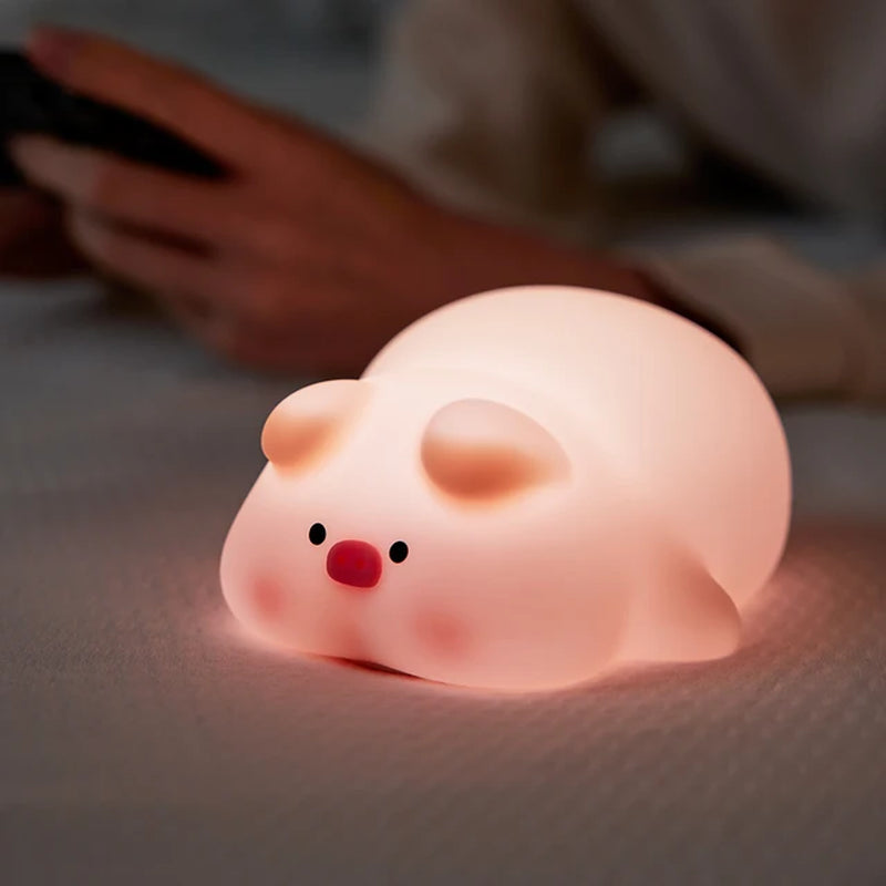 LED Night Lights Cute Sheep Panda Rabbit Silicone Lamp USB Rechargeable Timing Bedside Decor Kids Baby Nightlight Birthday Gift