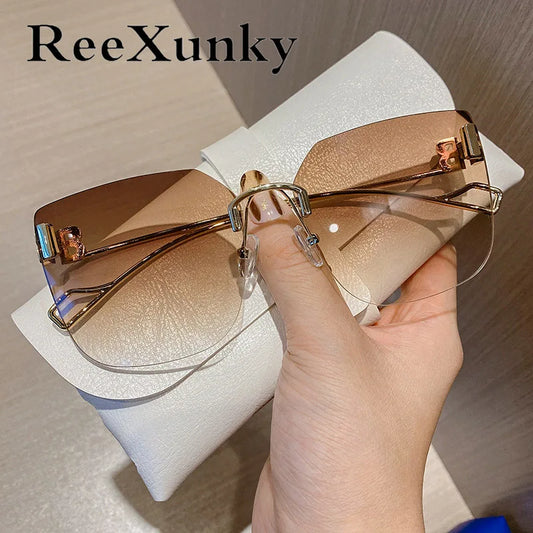 Vintage Brand Designer Sunglasses Womens 2021 Fashion Oversized Rimless Sun Glasses for Men Retro Square Shades Oculos UV400