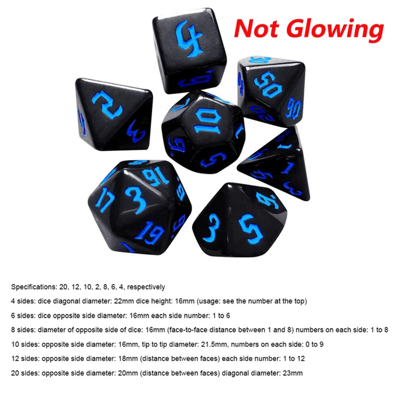 7Pcs/Set Electronic Dice USB Rechargeable Luminous Dice Glow in the Dark DND Dices RPG Polyhedral Dice RPG D4 D6 D8 D10 D12 D20