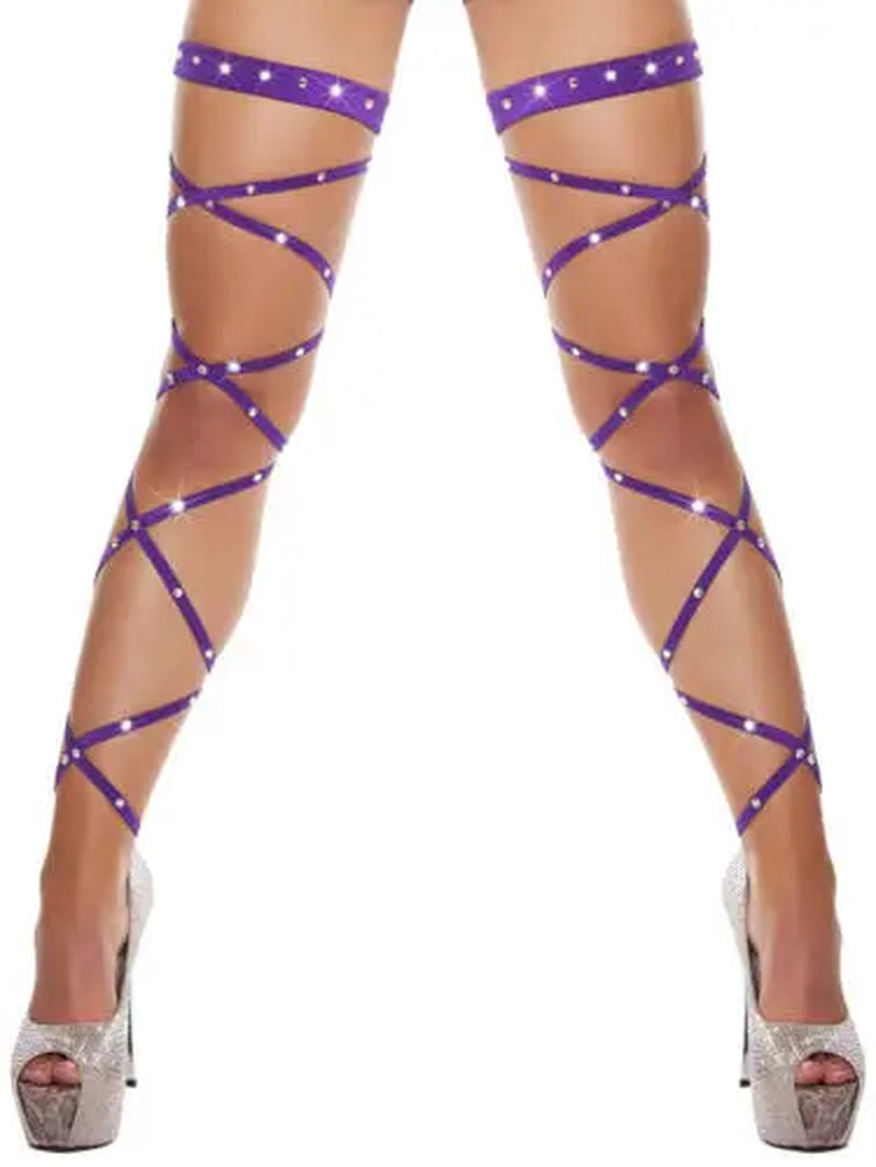 Sexy Women Lingerie Bandage Fishnet Stockings Thigh-High Studded Thigh High Leg Rave Wraps Strappy Tights