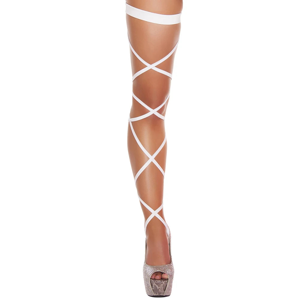 Sexy Women Lingerie Bandage Fishnet Stockings Thigh-High Studded Thigh High Leg Rave Wraps Strappy Tights