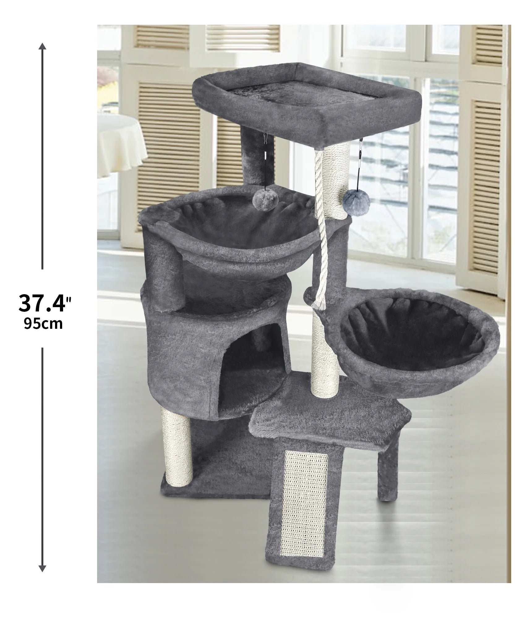 Cat Tree Cat Tower with Cat Scratching Posts,Activity Centre Climbing Tree Cat Furniture with Cat Condo and Two Hammocks,Grey