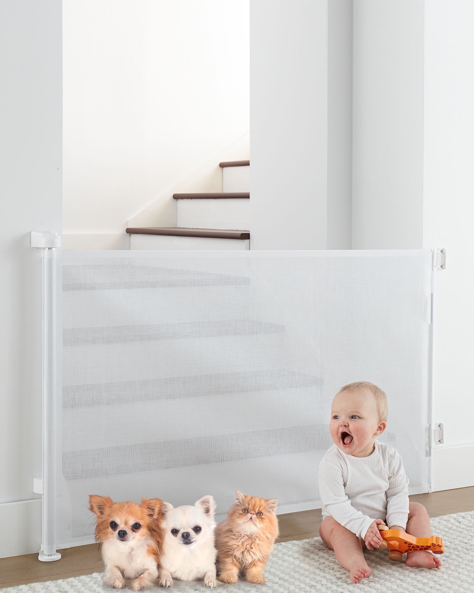 Retractable Baby Gates, Mesh Pet Gate 33" Tall, Extends to 55" Wide,White