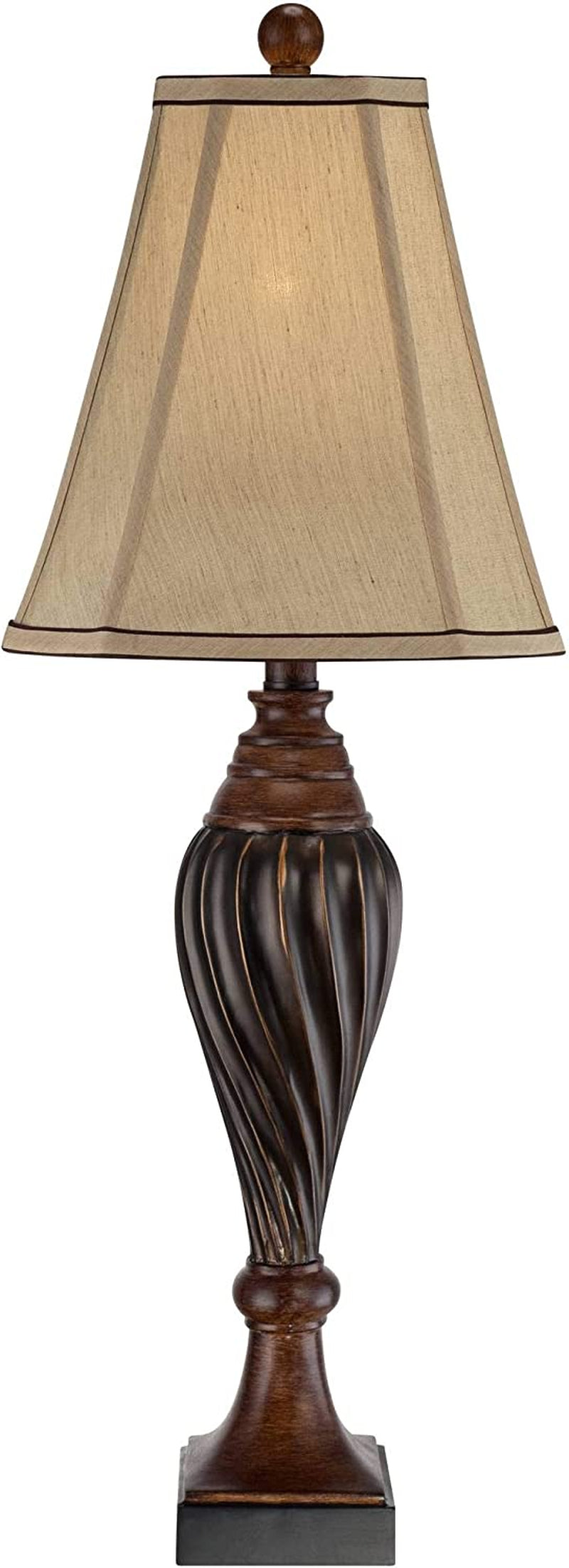 Traditional Style Table Lamps Set of 2 Carved Two Tone Dark Brown Urn Shape Beige Rectangular Shade Decor for Living Room Bedroom House Bedside Nightstand Home Office Family -