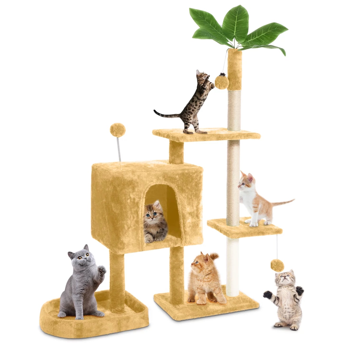 Cat Tree,52In Cat Tower for Indoor Cats, Cat Tree with Scratching Posts Plush Perch Stand, Cat Condo with Funny Toys Kittens Pet Play House,Pink