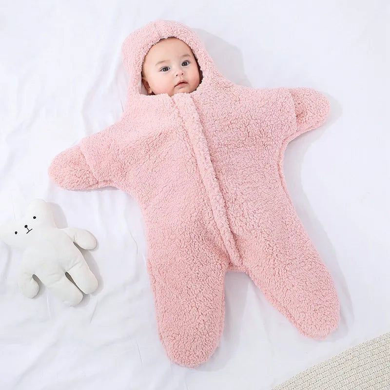 0-9 Months Newborn Clothes Winter Keeping Warm Baby Sleeping Bag Soft Fleece Infant Sleepsack Cute Starfish Baby Siamese Clothes