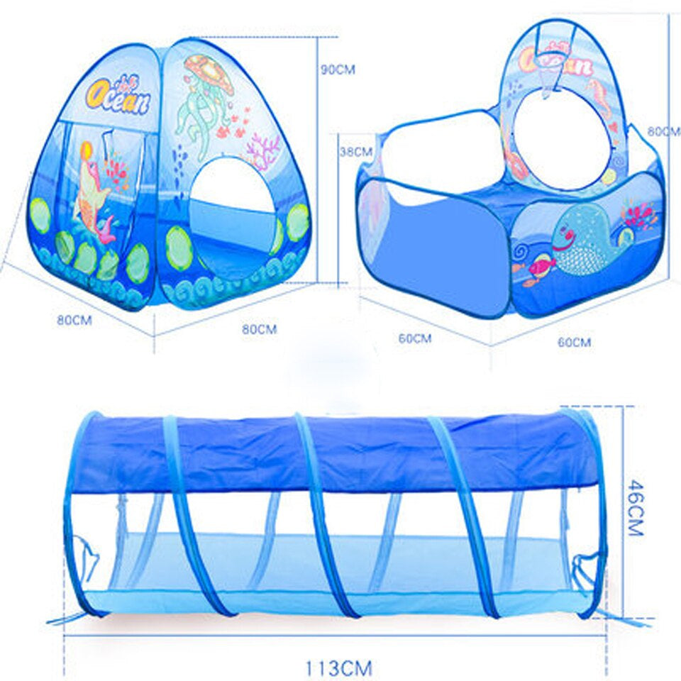 3 Pcs/Set Children'S Tent Tipi Ball Pool for Kids Portable Baby Wigwam Playhouse with Crawling Tunnel Baby Ocean Ball Pit Teepee