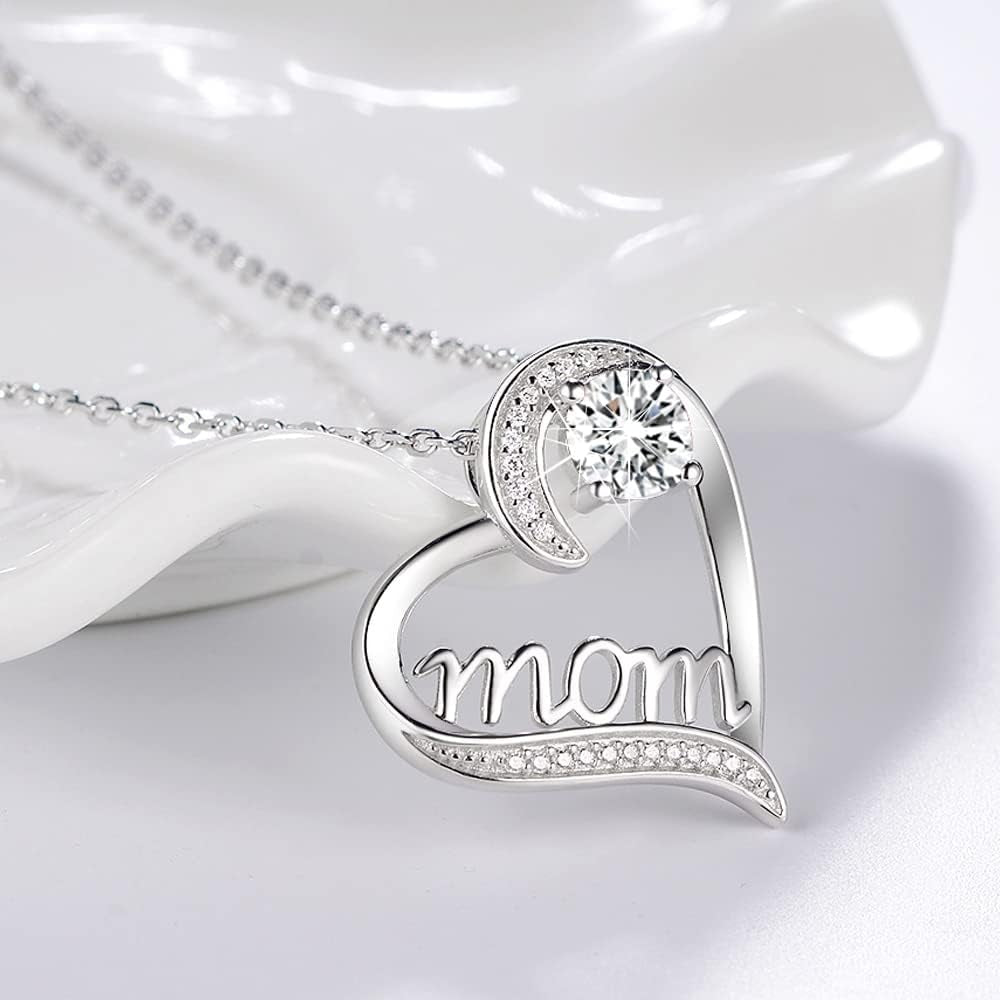 Mom Necklace for Mom 925 Sterling Silver Love Heart Pendant with Birthstones Jewelry Mother Wife Birthday Anniversary Mother'S Day Jewelry Gifts