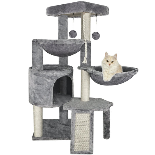 Cat Tree Cat Tower with Cat Scratching Posts,Activity Centre Climbing Tree Cat Furniture with Cat Condo and Two Hammocks,Grey