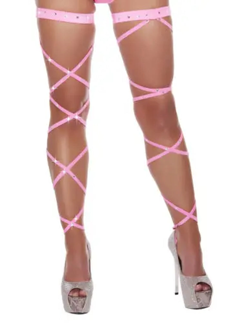 Sexy Women Lingerie Bandage Fishnet Stockings Thigh-High Studded Thigh High Leg Rave Wraps Strappy Tights