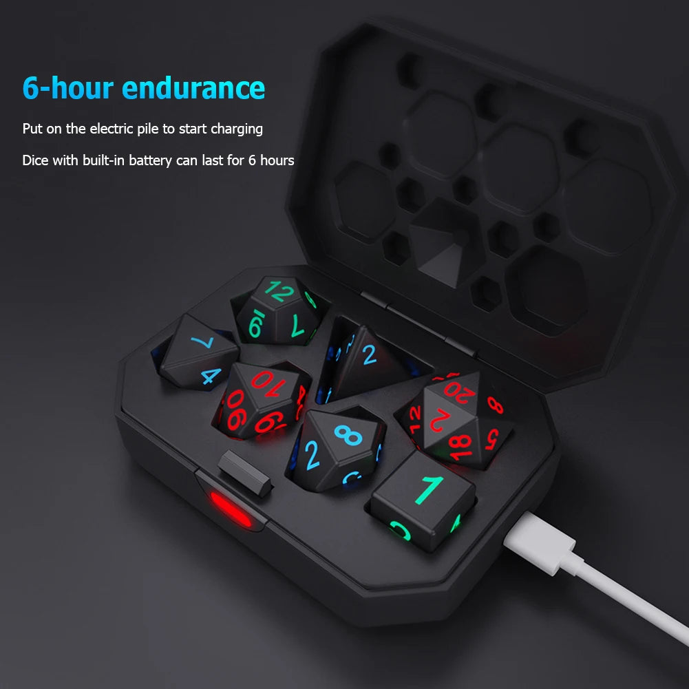 7Pcs/Set Electronic Dice USB Rechargeable Luminous Dice Glow in the Dark DND Dices RPG Polyhedral Dice RPG D4 D6 D8 D10 D12 D20