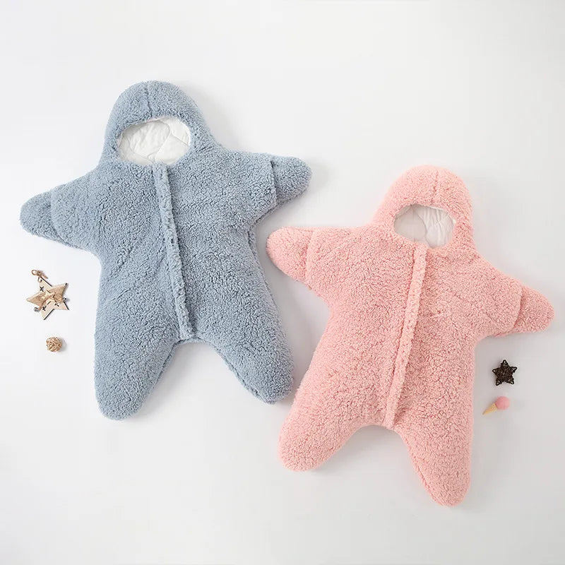 0-9 Months Newborn Clothes Winter Keeping Warm Baby Sleeping Bag Soft Fleece Infant Sleepsack Cute Starfish Baby Siamese Clothes