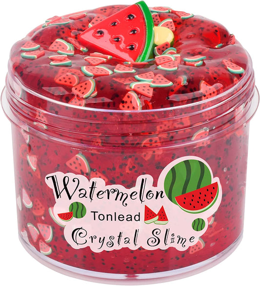 Watermelon Slime with Glitters, 7Oz Soft Jelly Slime Non Sticky Premade Clear Crystal Slime for Girls Boys, DIY Cotton Mud Bubble Slime Stretchy Putty Kids Birthday (Red)