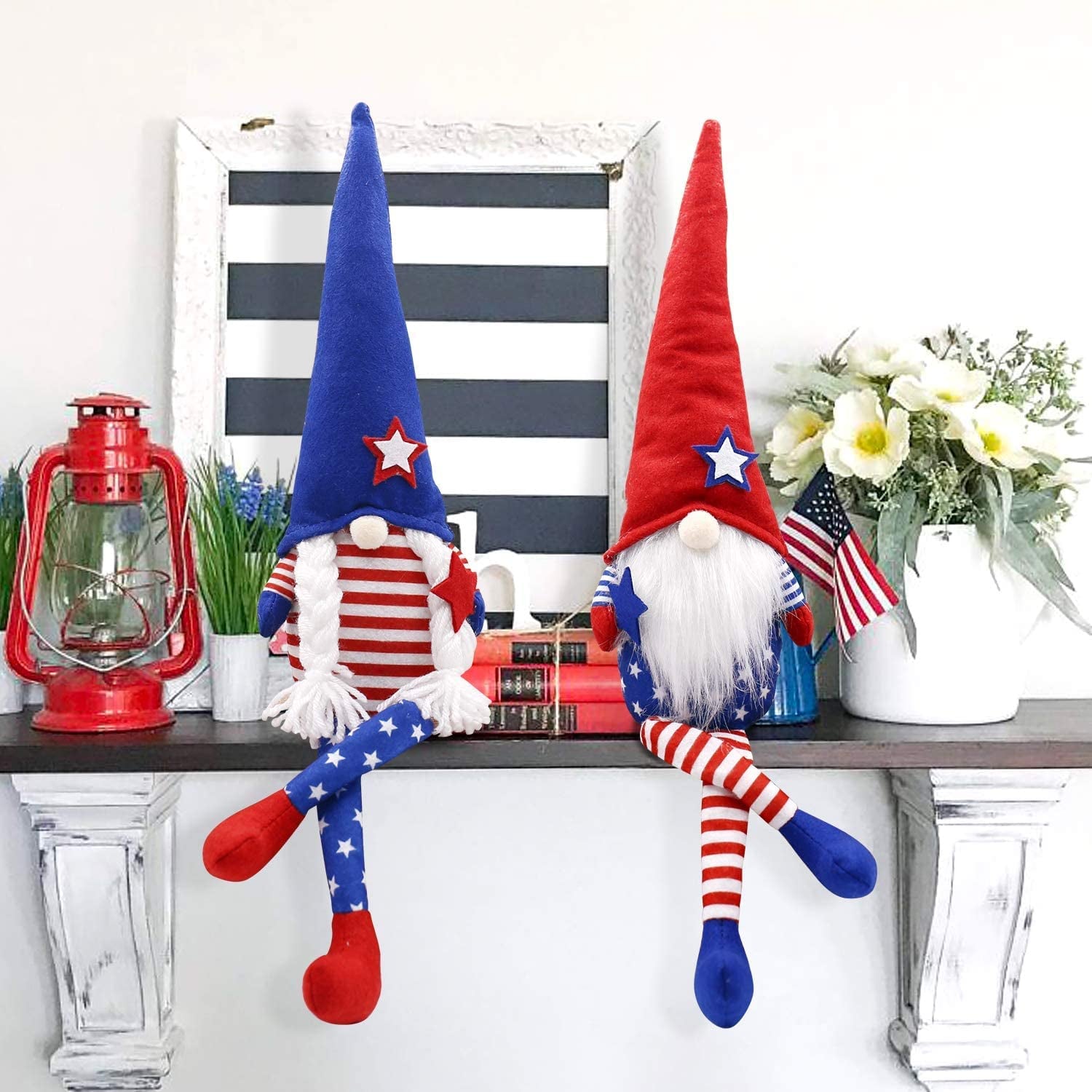 Patriotic Gnome Couple 4Th of July Tomte for American Independence Day Gift Handmade Memorial Day Elf Dwarf Scandinavian Nisse Folklore Household Ornaments Home Tiered Tray Decorations