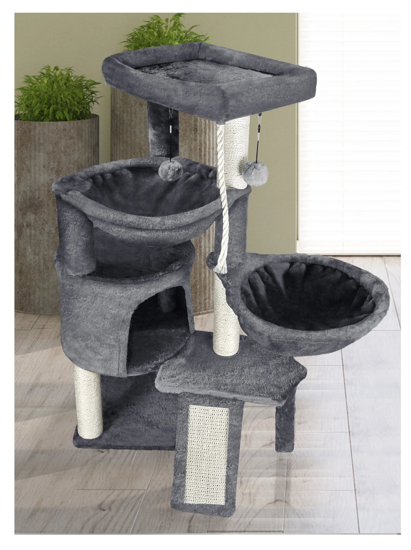 Cat Tree Cat Tower with Cat Scratching Posts,Activity Centre Climbing Tree Cat Furniture with Cat Condo and Two Hammocks,Grey