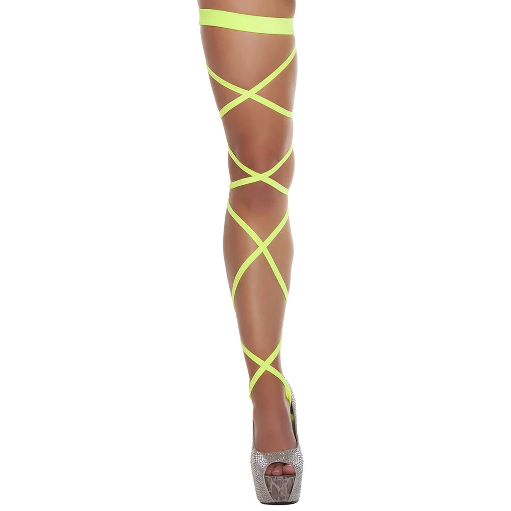 Sexy Women Lingerie Bandage Fishnet Stockings Thigh-High Studded Thigh High Leg Rave Wraps Strappy Tights