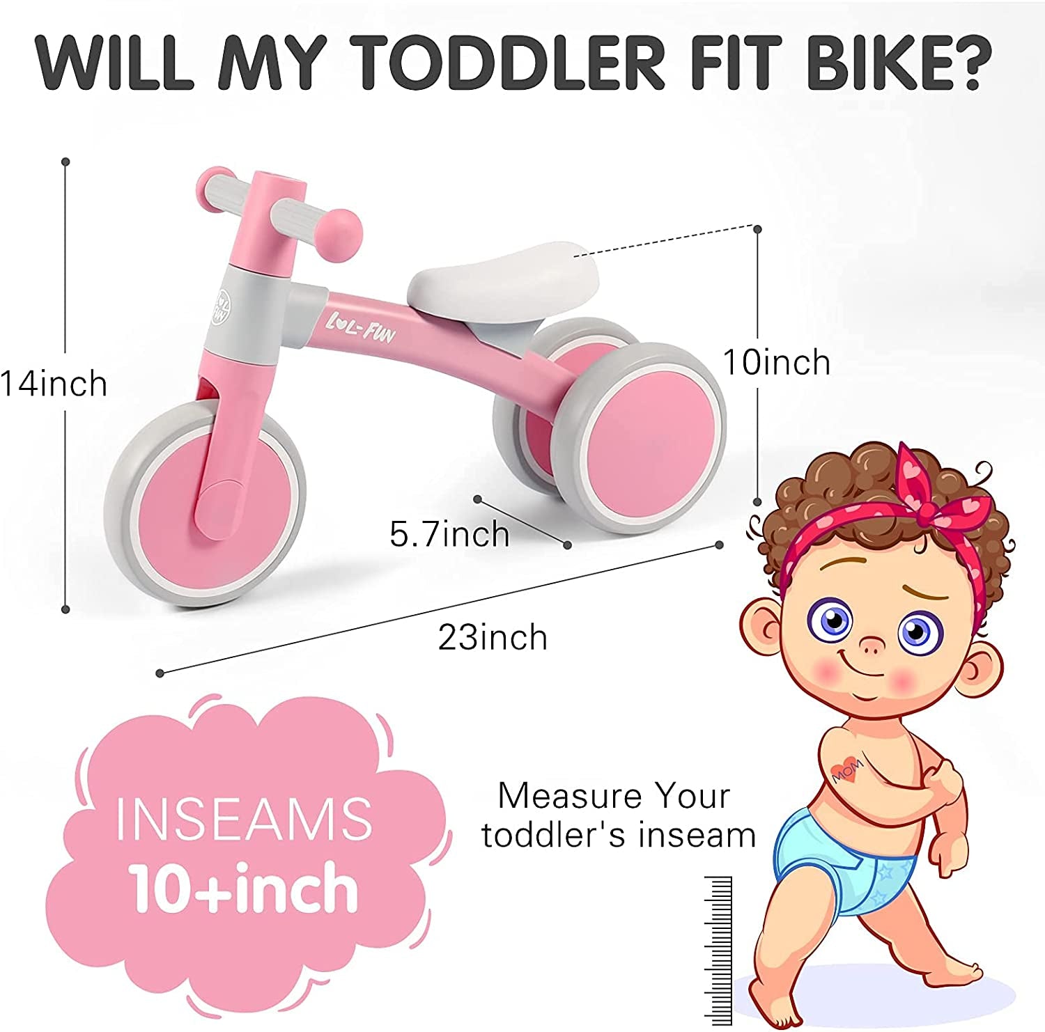 Baby Balance Bike 1 Year Old Toy, Gifts for One Year Old Girl and Boys, Baby Toys 12-18 Months Birthday Gifts Pink