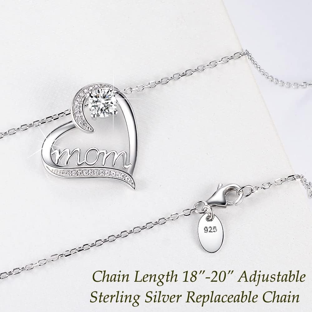 Mom Necklace for Mom 925 Sterling Silver Love Heart Pendant with Birthstones Jewelry Mother Wife Birthday Anniversary Mother'S Day Jewelry Gifts