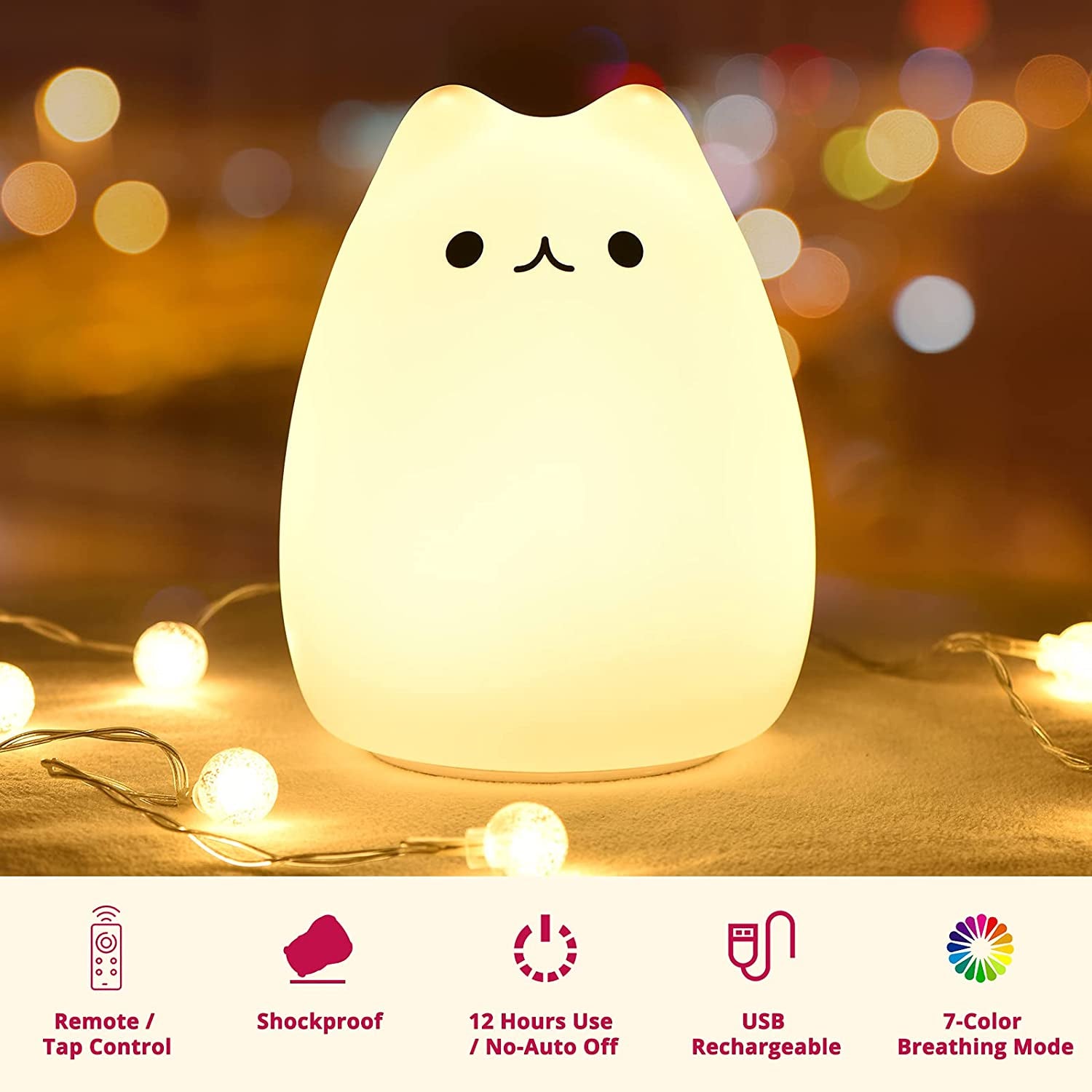 Cat Lamp, Gifts for 3 4 5 Year Old Girls,Graduation Gifts for Teen Girls,Kids Night Light for Bedroom,Kawaii Kitty Baby Nursery Lamp with Remote Control.